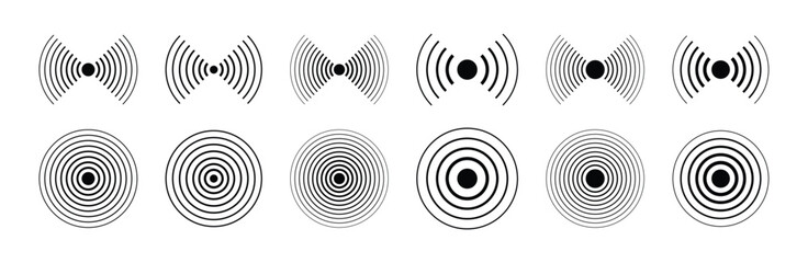 Sonar sound waves icon set. Concentric circle sign