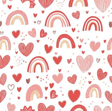 Carta da regalo con teneri cuori e arcobaleni, in tenui tonalit&agrave; pastello rosa e rossi su sfondo bianco. Ideale per bambine 