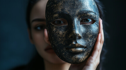 A person holding a mask in one hand while their real face shows emotion, symbolizing hidden feelings and authenticity