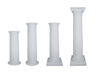 Antique white columns. Roman historical stone colonnade or pillars, realistic marble pillar ancient greece architecture