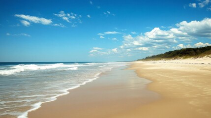 Fototapeta premium Serene Beachscape Under a Vast Azure Sky
