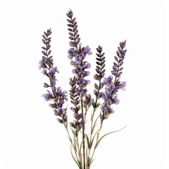 Naklejka premium Studio shot of artificial lavender flowers isolated on a white background, creating a clean and minimalist aesthetic