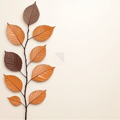 Fototapeta premium Autumn Branch with Brown and Orange Leaves Fall Foliage Nature Background