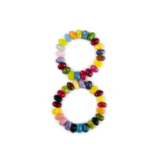 digit number 8 made of jelly candies isolated on white background. Alphabet