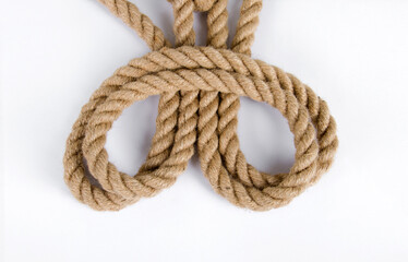 jute rope on white background, thick jute rope
