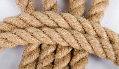 jute rope on white background, thick jute rope