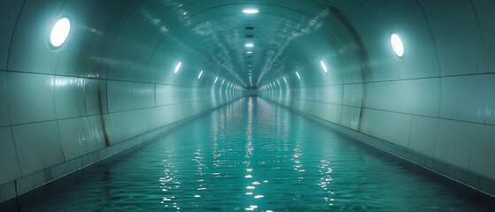 Submerged tunnel underwater photography. Perfect for mysterious, eerie, and underwater themes.