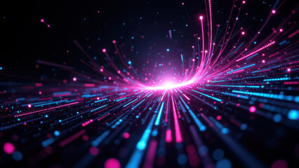 Abstract colorful digital fireworks in a night sky background.