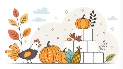thanksgiving minimalist cute cartoon black and white background