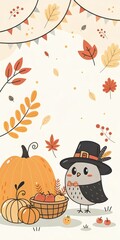 Fototapeta premium thanksgiving minimalist cute cartoon black and white background