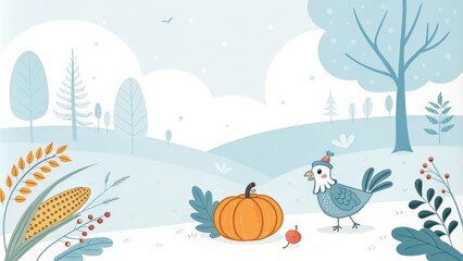 Obraz premium thanksgiving minimalist cute cartoon blue background