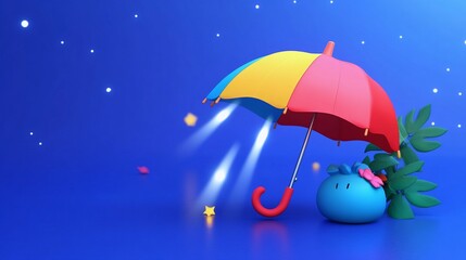 Umbrella Catching Light in Darkness - 3D Rendered Artwork
