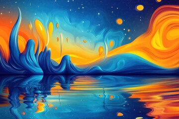 Dreamy Fantasy Landscape with Blue and Orange Gradient