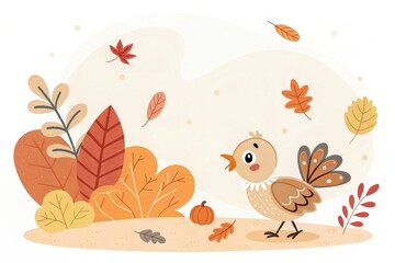 Obraz premium thanksgiving minimalist cute cartoon brown background