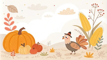 thanksgiving minimalist cute cartoon brown background
