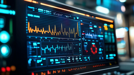 Obraz premium a Computer Monitor Displaying a Complex Array of Digital Data, Including Graphs, Charts, and Numerical Readouts