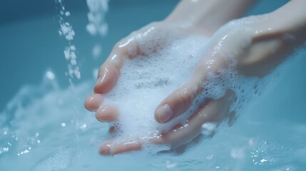 Hands washing under running water under a faucet 