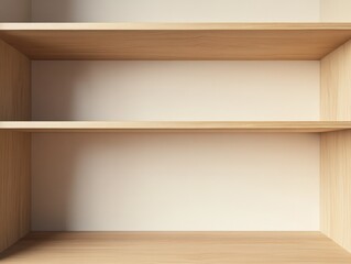 Empty Light Wood Bookshelf Corner