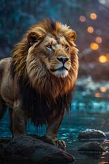 Obraz premium Regal Lion by the Water's Edge