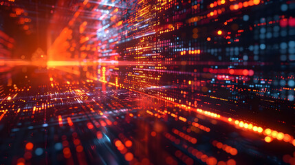 Obraz premium Abstract 3D Digital Data Stream Background: Illuminated Network Flows Dynamically, Creating a Futuristic Cyber Space