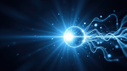 Obraz premium Abstract high-tech blue glowing energy explosion backdrop with dynamic light effects.