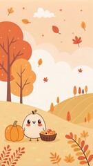 thanksgiving minimalist cute cartoon orange background