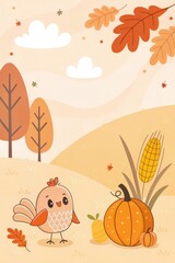 thanksgiving minimalist cute cartoon orange background