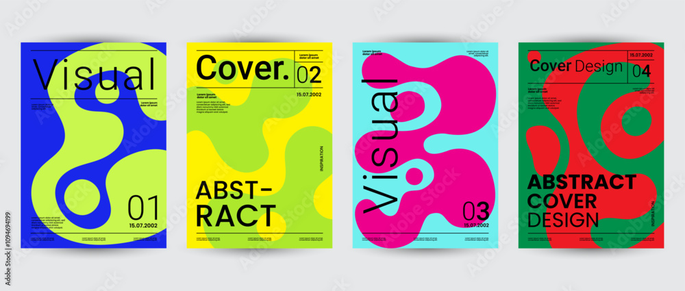 Poster abstract collection of geometric shapes backgrounds. brutal contemporary circle oval wave patterns. 