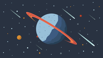 a planet with rings hovers in outer space