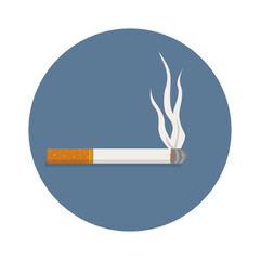 a Smoking cigarette with a yellow filter on a blue background