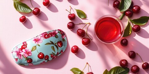 Cherry Sleep Mask and Juice for Insomnia Relief. Natural remedy for better sleep.