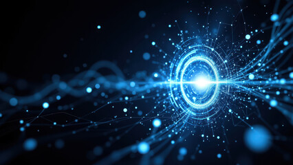 Obraz premium Futuristic digital abstract background with glowing particles and circuit patterns.