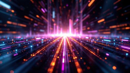 Obraz premium Abstract high-tech digital tunnel with vibrant colors and light effects.
