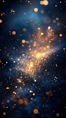 Fototapeta premium Blue and gold light orbs with bokeh effects for luxury product backdrop