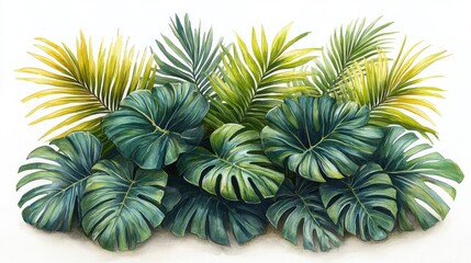 Watercolor Illustration of Lush Tropical Foliage