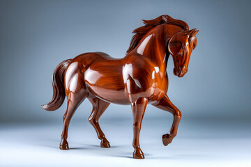 Sculpture of polished wooden horse figure