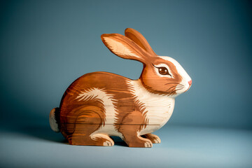 Wooden rabbit sculpture with painted details