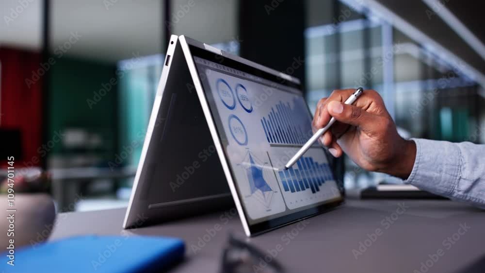 Poster African Businessman Using Analytics Data KPI Dashboard