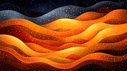 Dot paintings in earthy tones with wavy patterns formed by the lines.