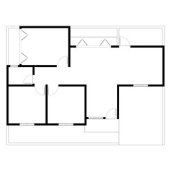 Black and White floor plan of a modern unfurnished house for your design. Suburban house vector blueprint. Architectural background.