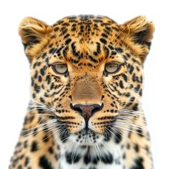 Obraz premium Close up portrait of majestic leopard showcasing its striking features and intense gaze
