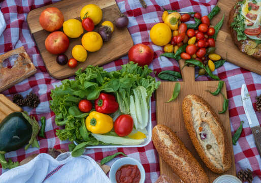 Delicious picnic spread with fresh food background - Powered by Adobe