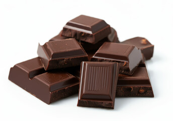 Pieces of dark chocolate isolated on background