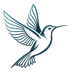 Obraz premium A minimalist teal hummingbird outline with intricate wing patterns, creating a sense of elegance and motion, set against a transparent background