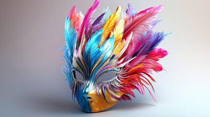 Vibrant Carnival Mask with Colorful Feathers