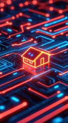 Visualizing smart home systems with encrypted communication digital landscape 3d render futuristic environment data privacy concept