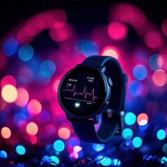 Tracking health data with midjourney annaphat smartwatch home digital display modern setting user perspective data privacy concept