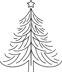 Fototapeta premium Christmas tree Line Art Drawing - Vector Illustration