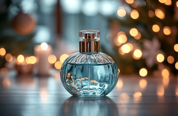 A bottle of perfume and a simple background. A banner for advertising perfumes.