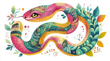 カラフルで装飾的な蛇のイラスト